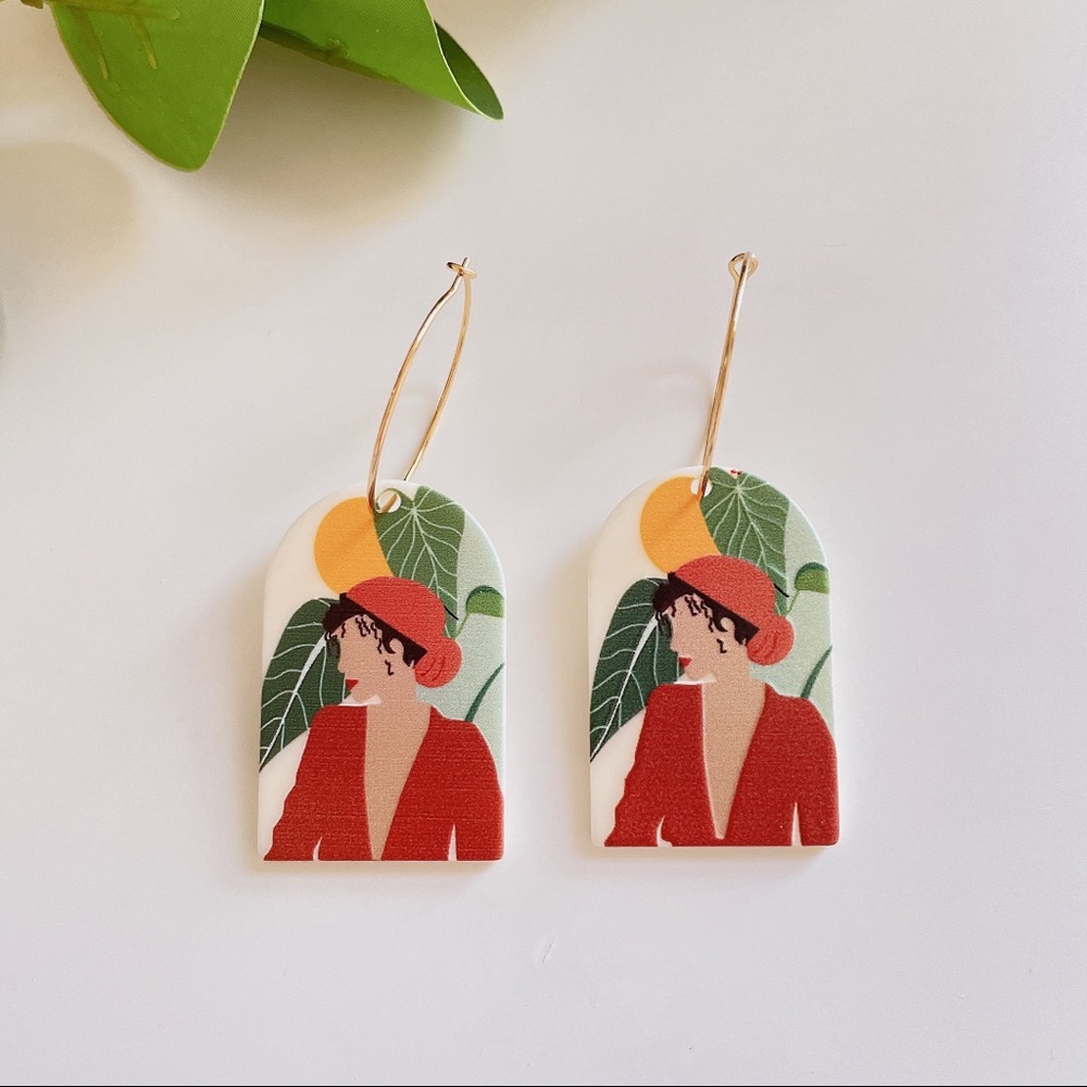 Multi color Acrylic statement hoop earrings - Picture 3 of 13